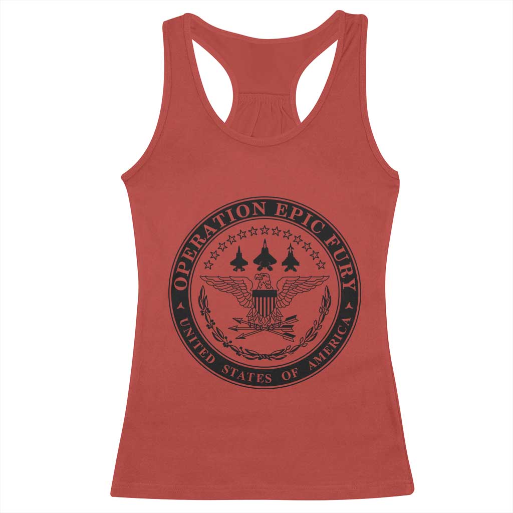 Operation Epic Fury USA Military Seal Racerback Tank Top Patriotic Air Power Aviation Tribute