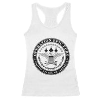 Operation Epic Fury USA Military Seal Racerback Tank Top Patriotic Air Power Aviation Tribute