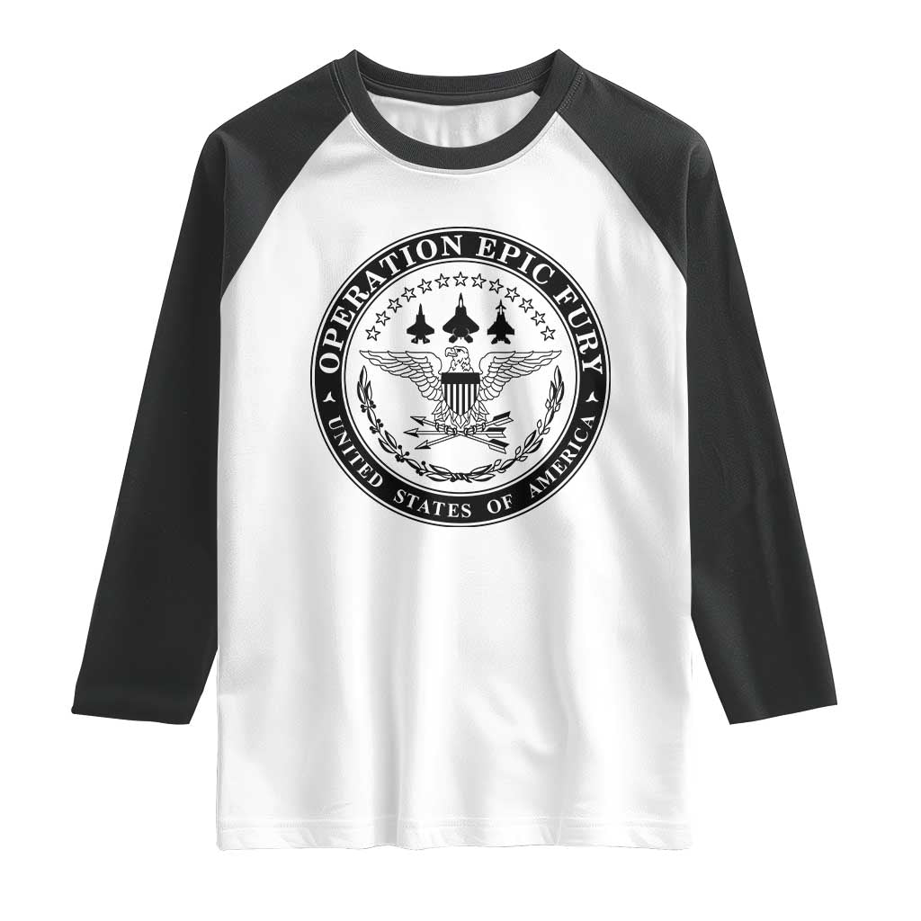 Operation Epic Fury USA Military Seal Raglan Shirt Patriotic Air Power Aviation Tribute