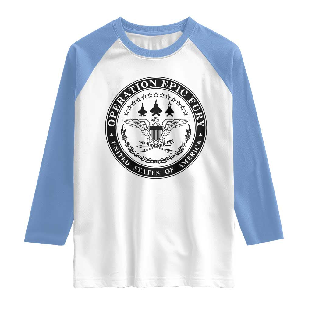 Operation Epic Fury USA Military Seal Raglan Shirt Patriotic Air Power Aviation Tribute