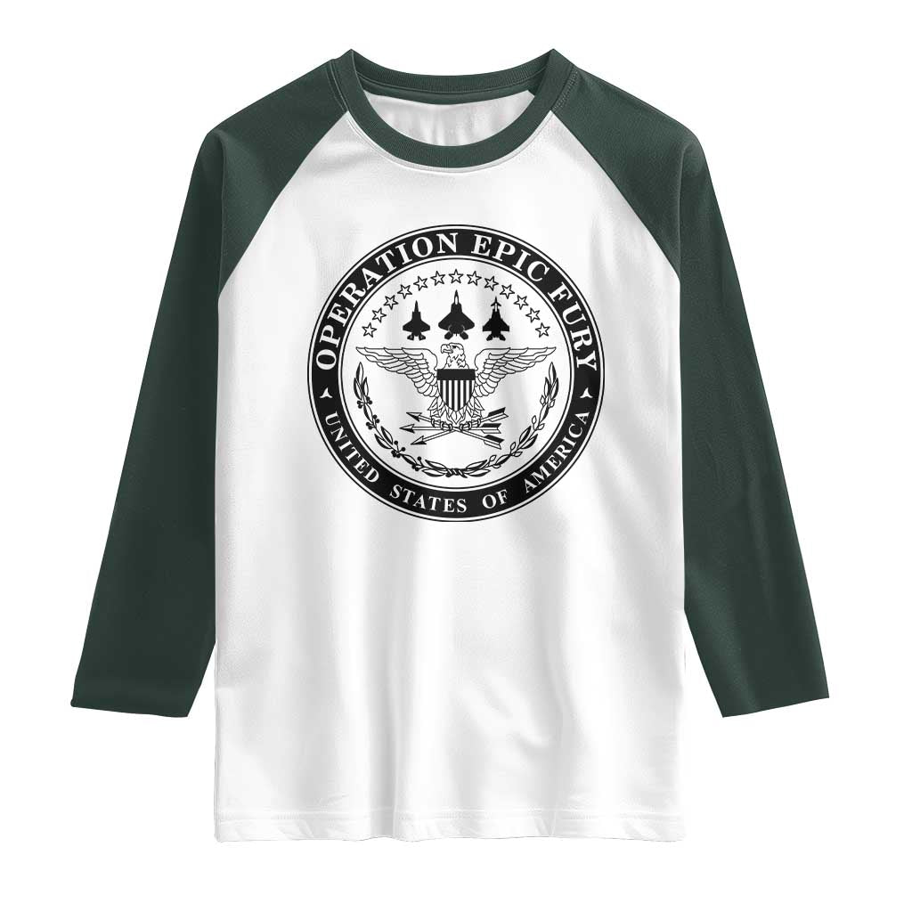 Operation Epic Fury USA Military Seal Raglan Shirt Patriotic Air Power Aviation Tribute