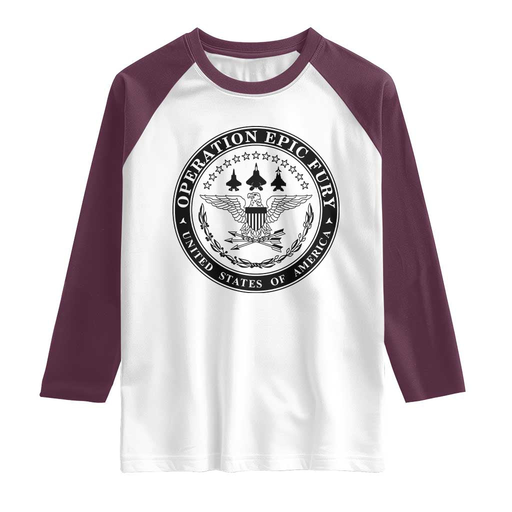 Operation Epic Fury USA Military Seal Raglan Shirt Patriotic Air Power Aviation Tribute