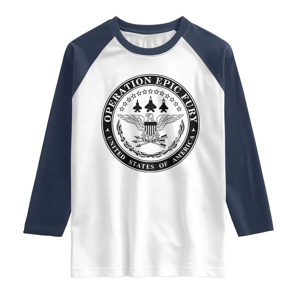 Operation Epic Fury USA Military Seal Raglan Shirt Patriotic Air Power Aviation Tribute