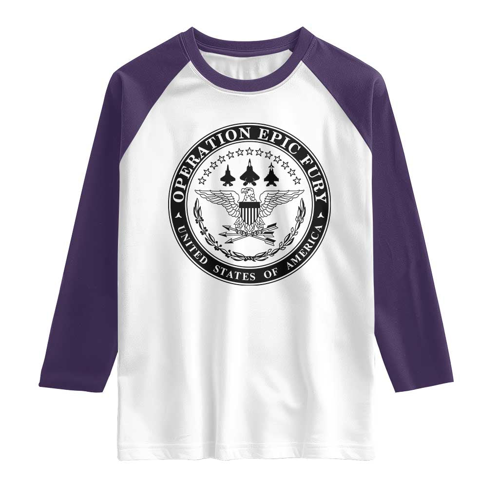 Operation Epic Fury USA Military Seal Raglan Shirt Patriotic Air Power Aviation Tribute