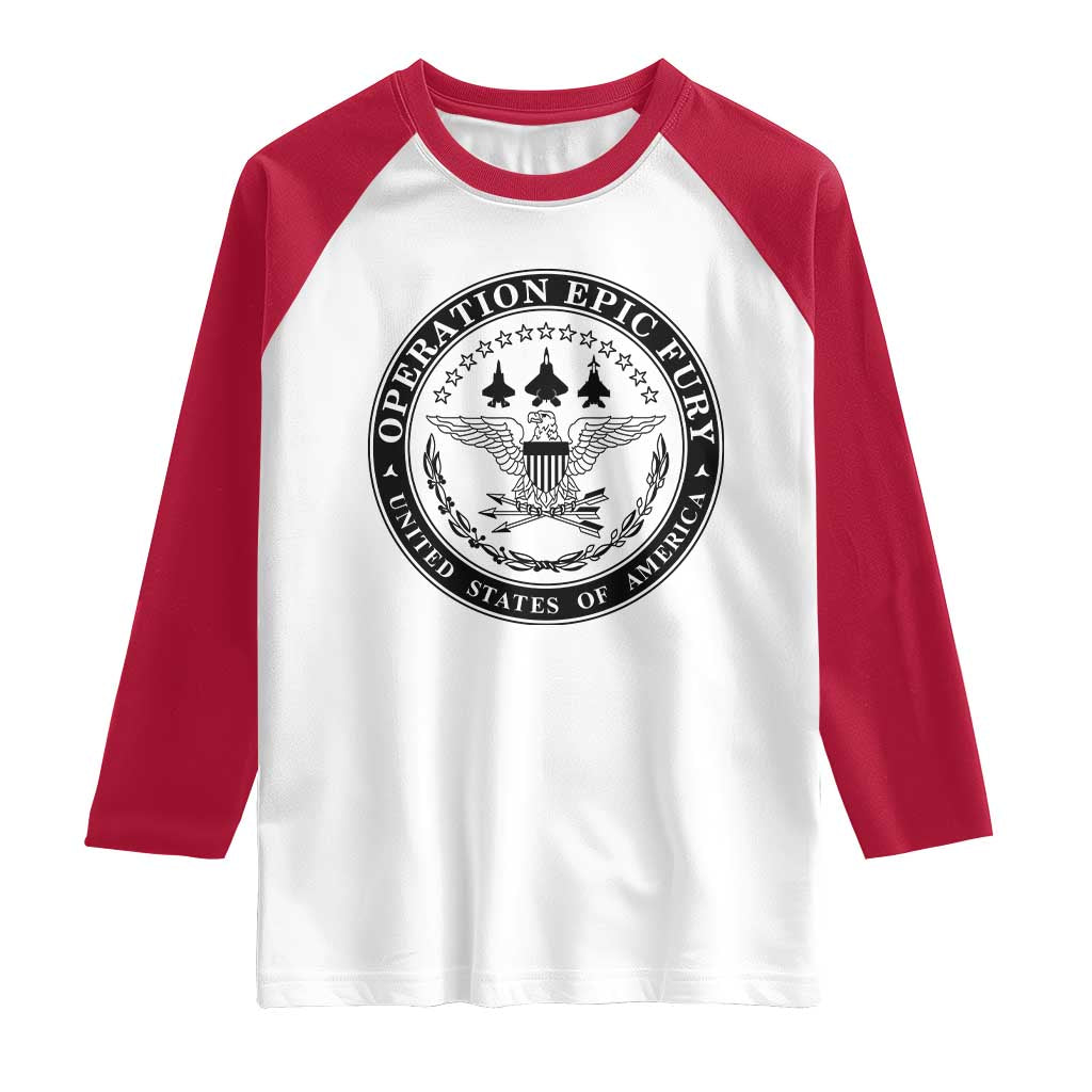 Operation Epic Fury USA Military Seal Raglan Shirt Patriotic Air Power Aviation Tribute