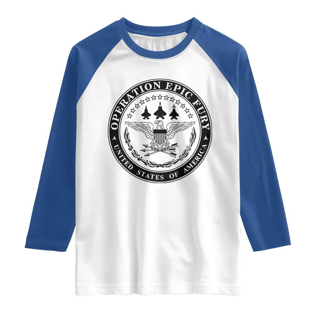 Operation Epic Fury USA Military Seal Raglan Shirt Patriotic Air Power Aviation Tribute
