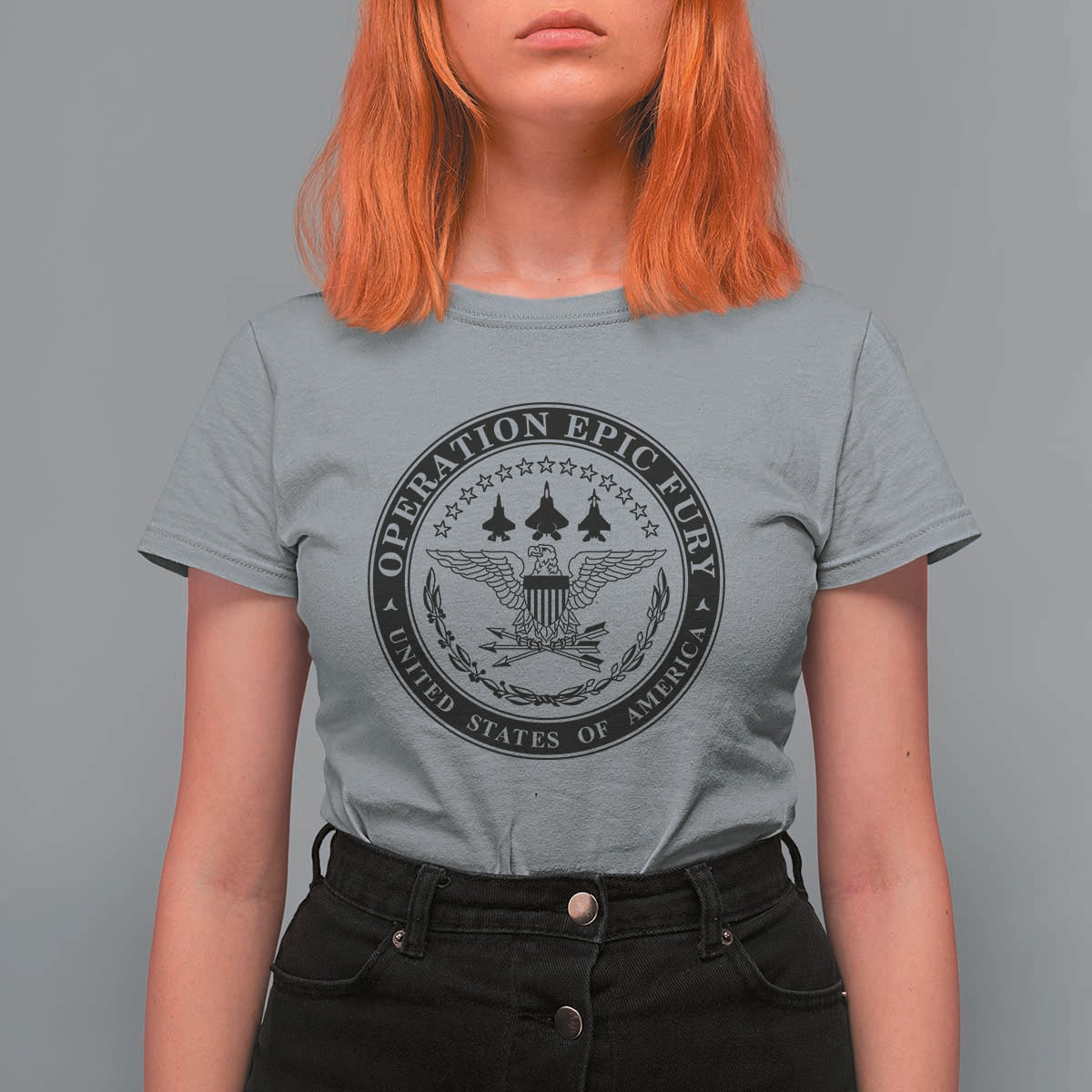 Operation Epic Fury USA Military Seal T Shirt For Women Patriotic Air Power Aviation Tribute