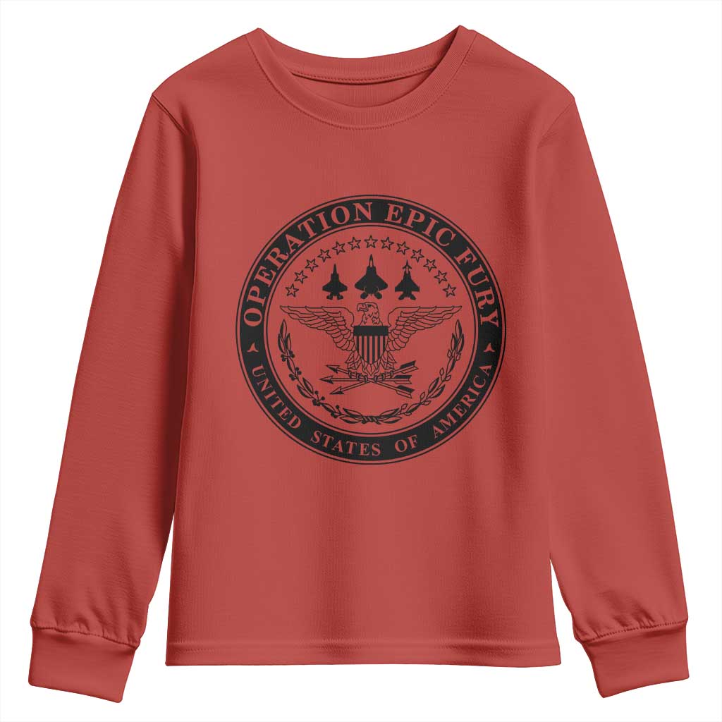 Operation Epic Fury USA Military Seal Youth Sweatshirt Patriotic Air Power Aviation Tribute