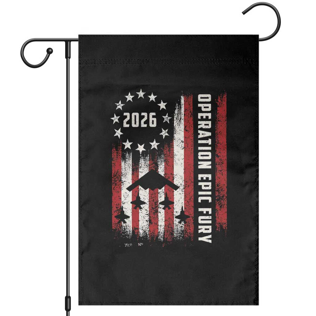 Operation Epic Fury 2026 American Flag Bomber Garden Flag B2 Spirit Patriotic Air Dominance