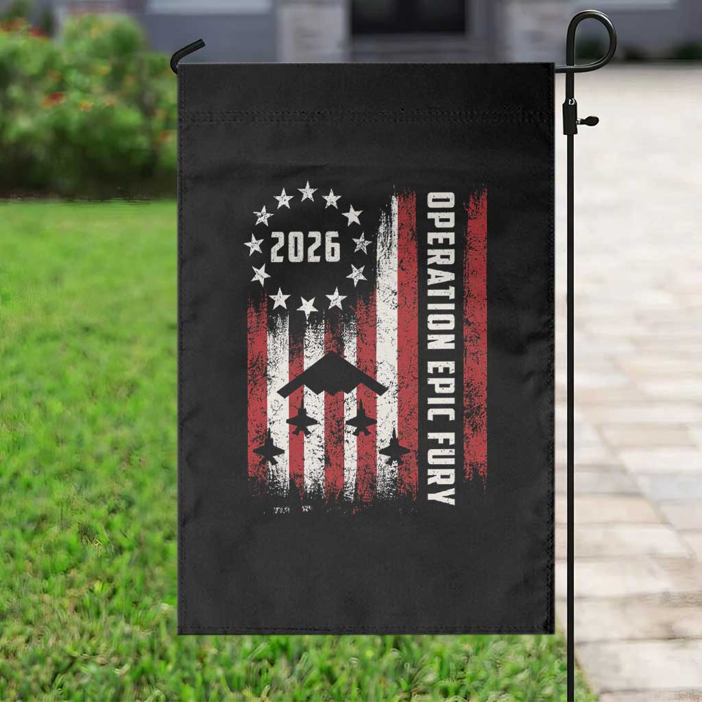 Operation Epic Fury 2026 American Flag Bomber Garden Flag B2 Spirit Patriotic Air Dominance