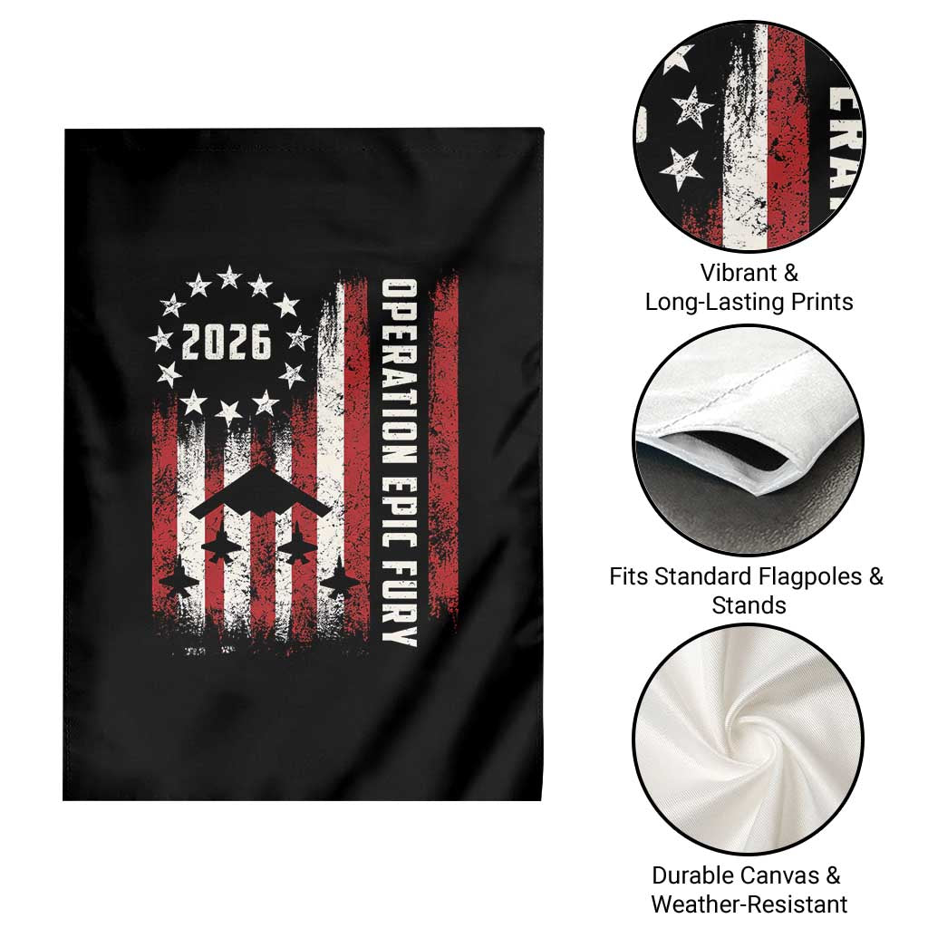 Operation Epic Fury 2026 American Flag Bomber Garden Flag B2 Spirit Patriotic Air Dominance