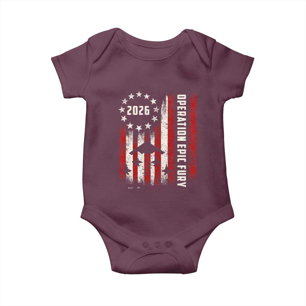 Operation Epic Fury 2026 American Flag Bomber Baby Onesie B2 Spirit Patriotic Air Dominance