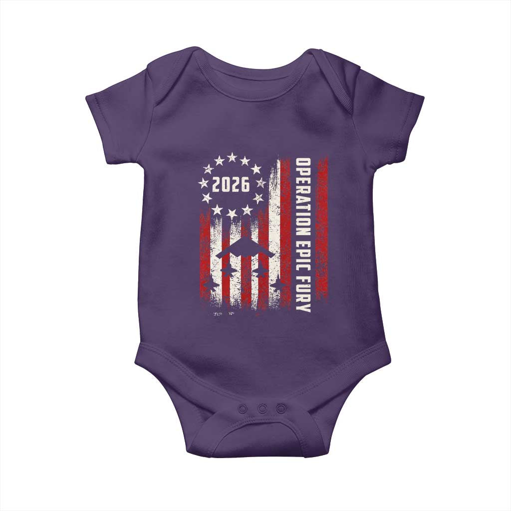 Operation Epic Fury 2026 American Flag Bomber Baby Onesie B2 Spirit Patriotic Air Dominance