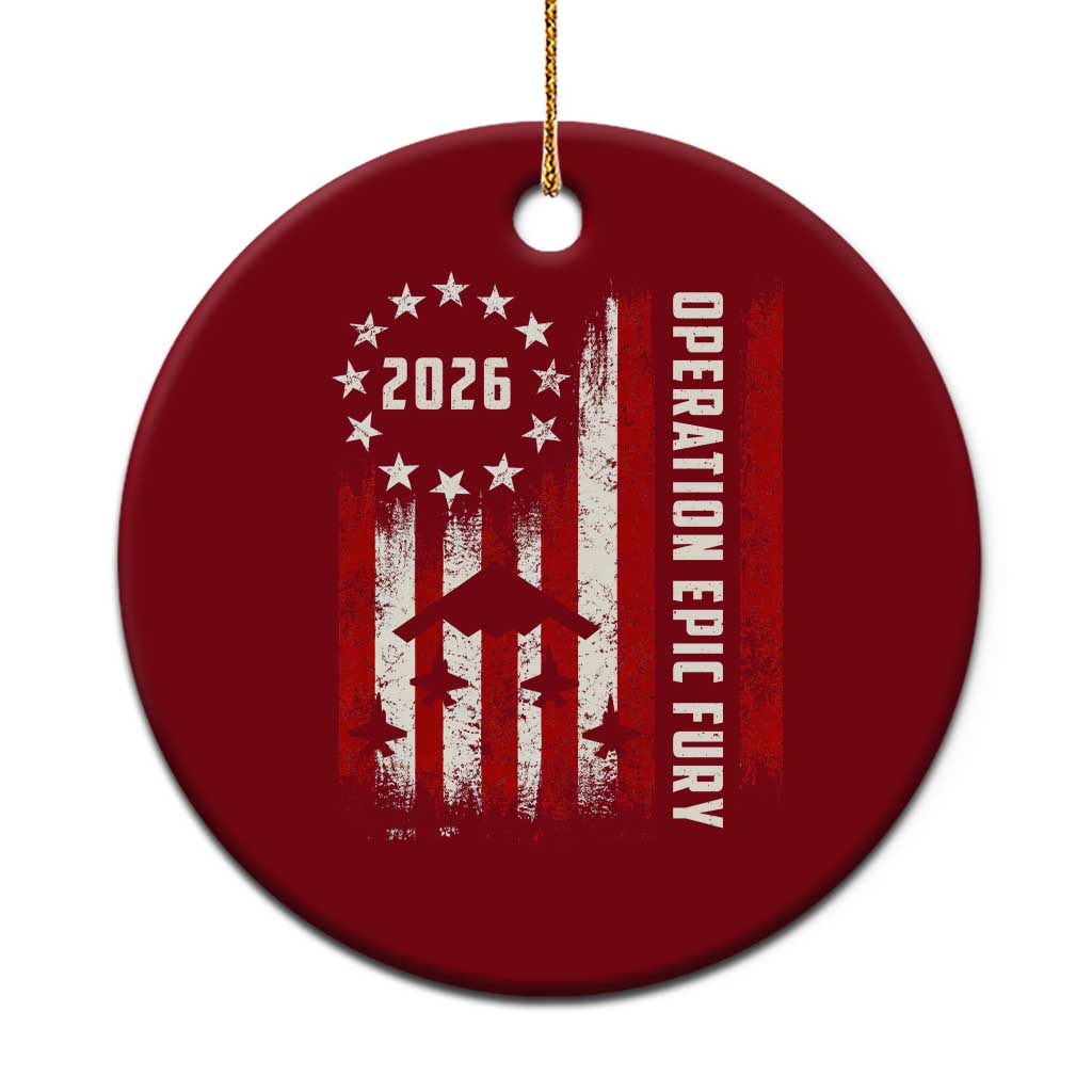Operation Epic Fury 2026 American Flag Bomber Ceramic Ornament B2 Spirit Patriotic Air Dominance