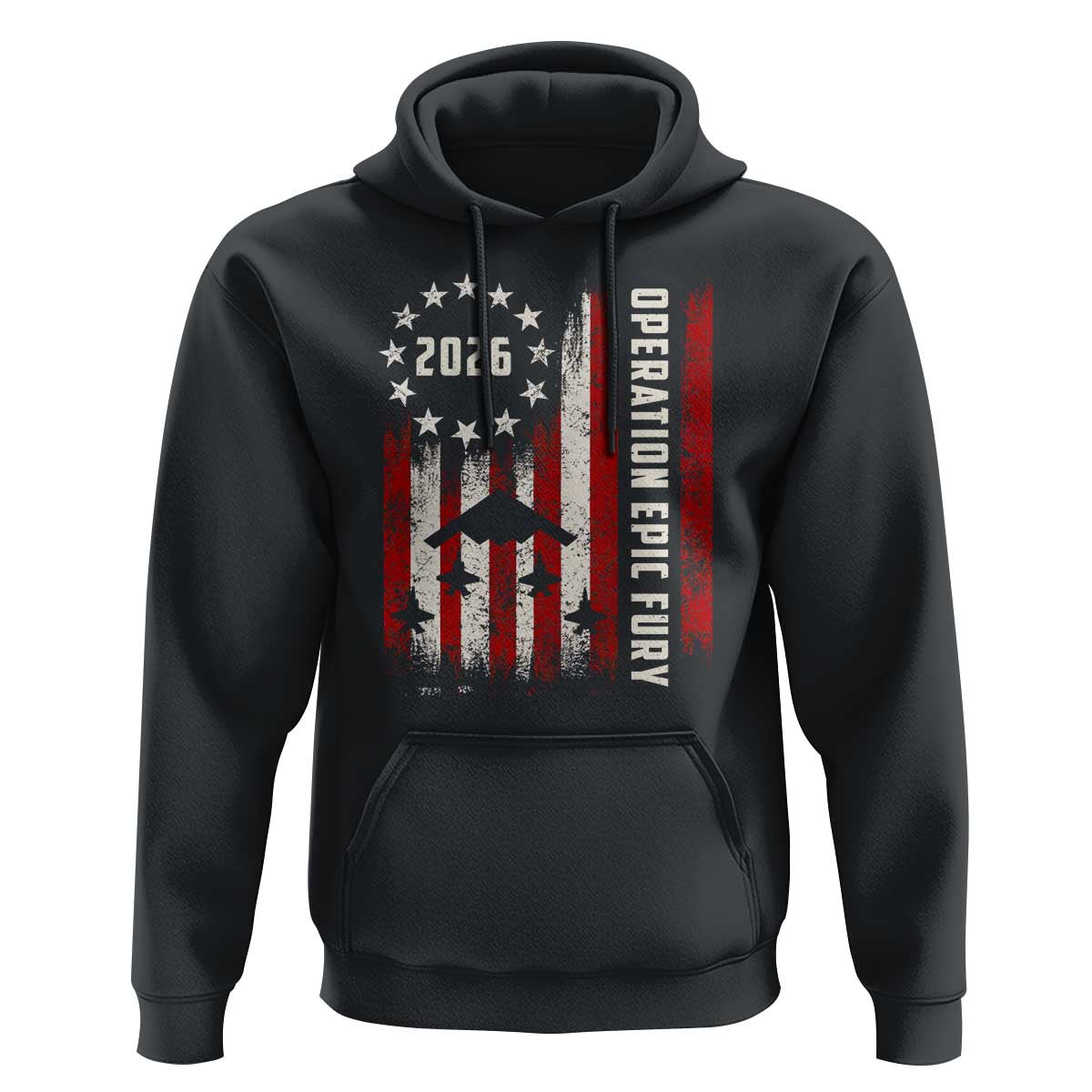 Operation Epic Fury 2026 American Flag Bomber Hoodie B2 Spirit Patriotic Air Dominance