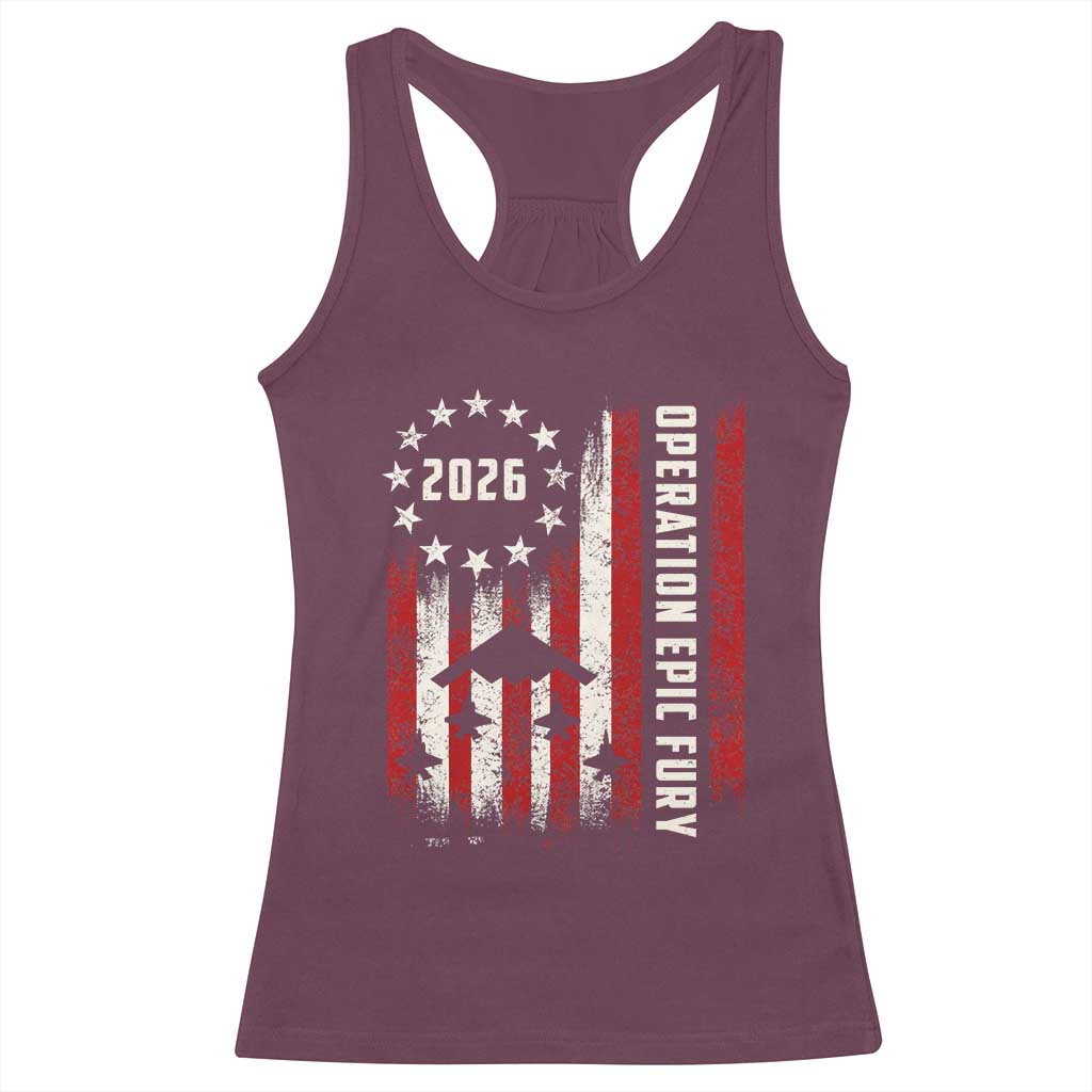 Operation Epic Fury 2026 American Flag Bomber Racerback Tank Top B2 Spirit Patriotic Air Dominance