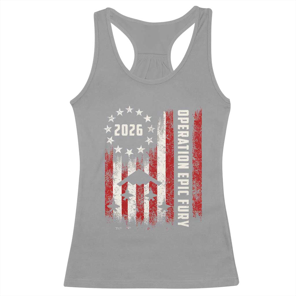 Operation Epic Fury 2026 American Flag Bomber Racerback Tank Top B2 Spirit Patriotic Air Dominance