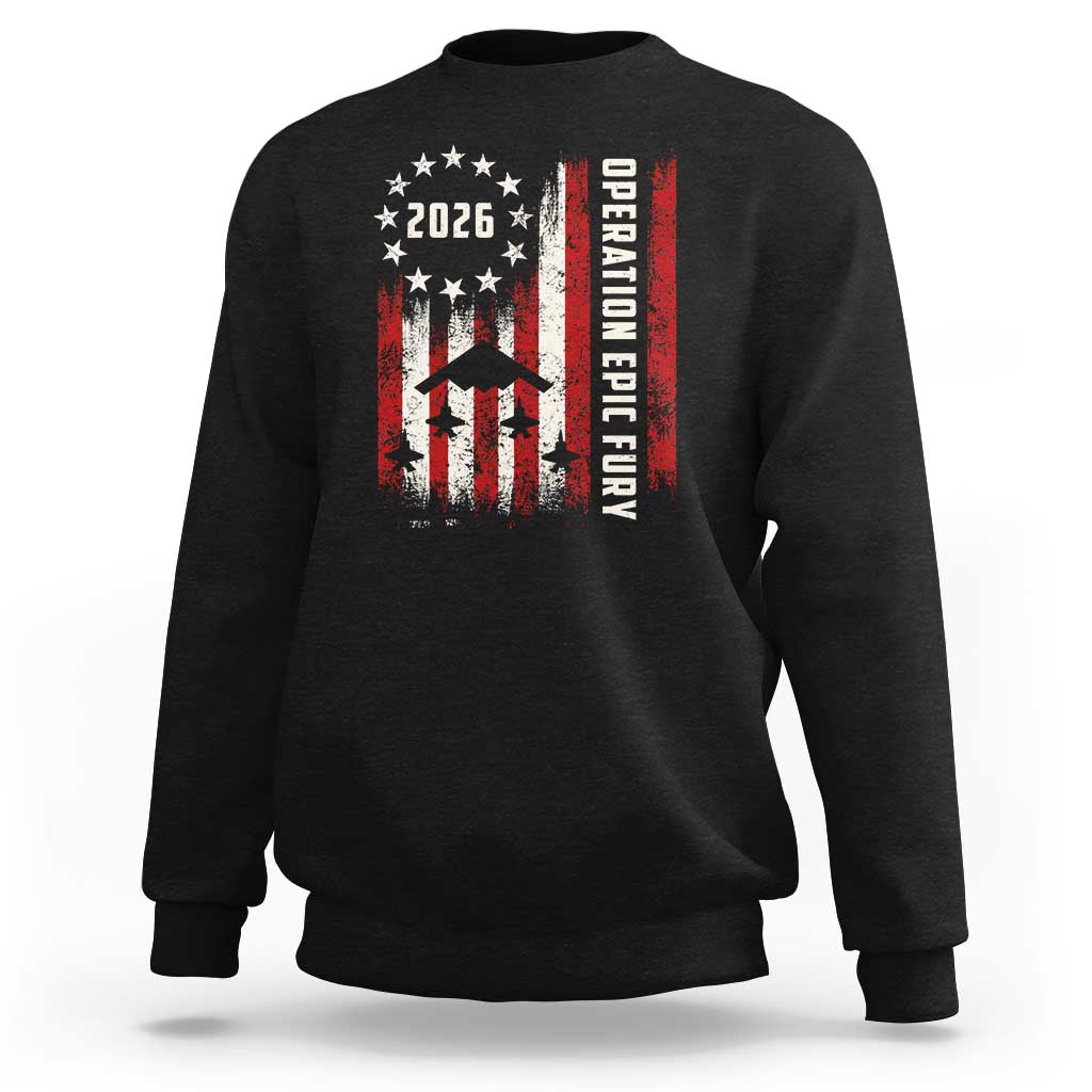 Operation Epic Fury 2026 American Flag Bomber Sweatshirt B2 Spirit Patriotic Air Dominance