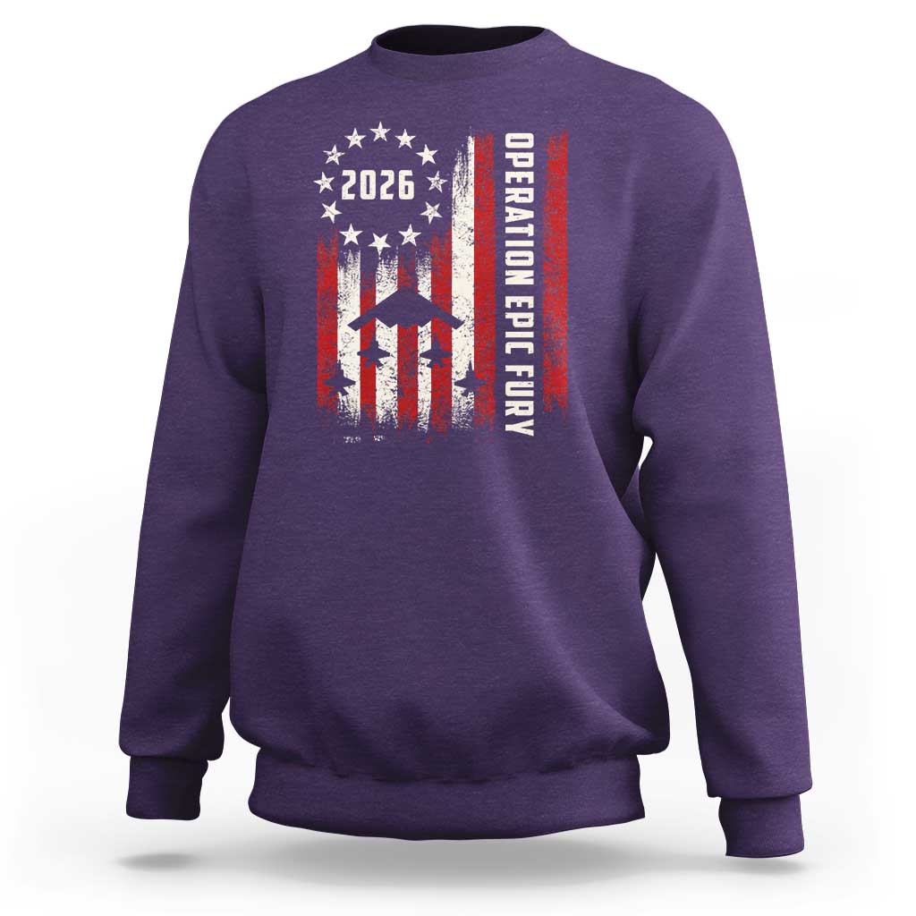 Operation Epic Fury 2026 American Flag Bomber Sweatshirt B2 Spirit Patriotic Air Dominance