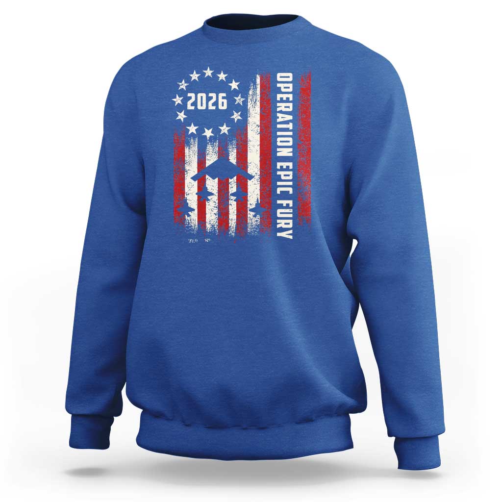 Operation Epic Fury 2026 American Flag Bomber Sweatshirt B2 Spirit Patriotic Air Dominance