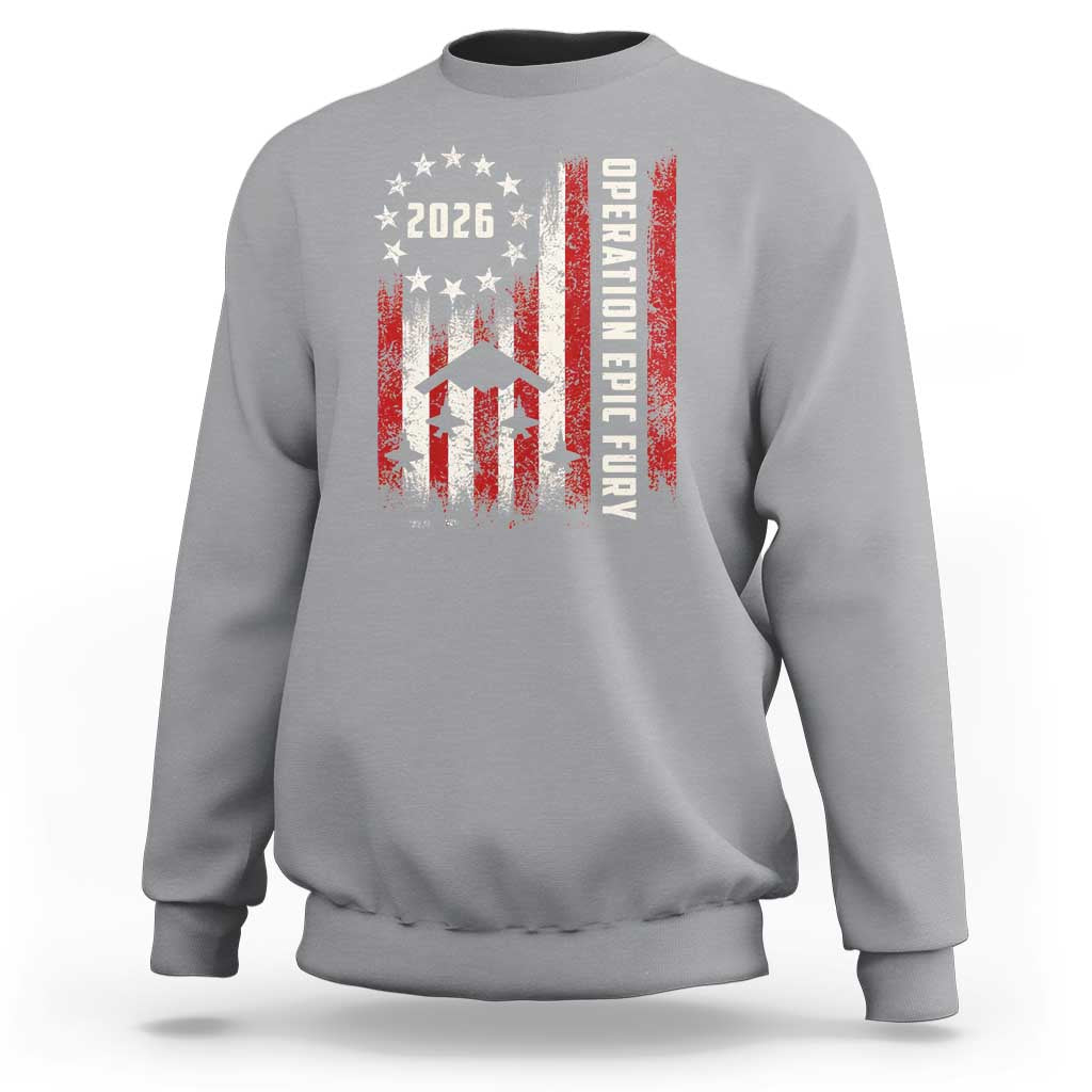Operation Epic Fury 2026 American Flag Bomber Sweatshirt B2 Spirit Patriotic Air Dominance