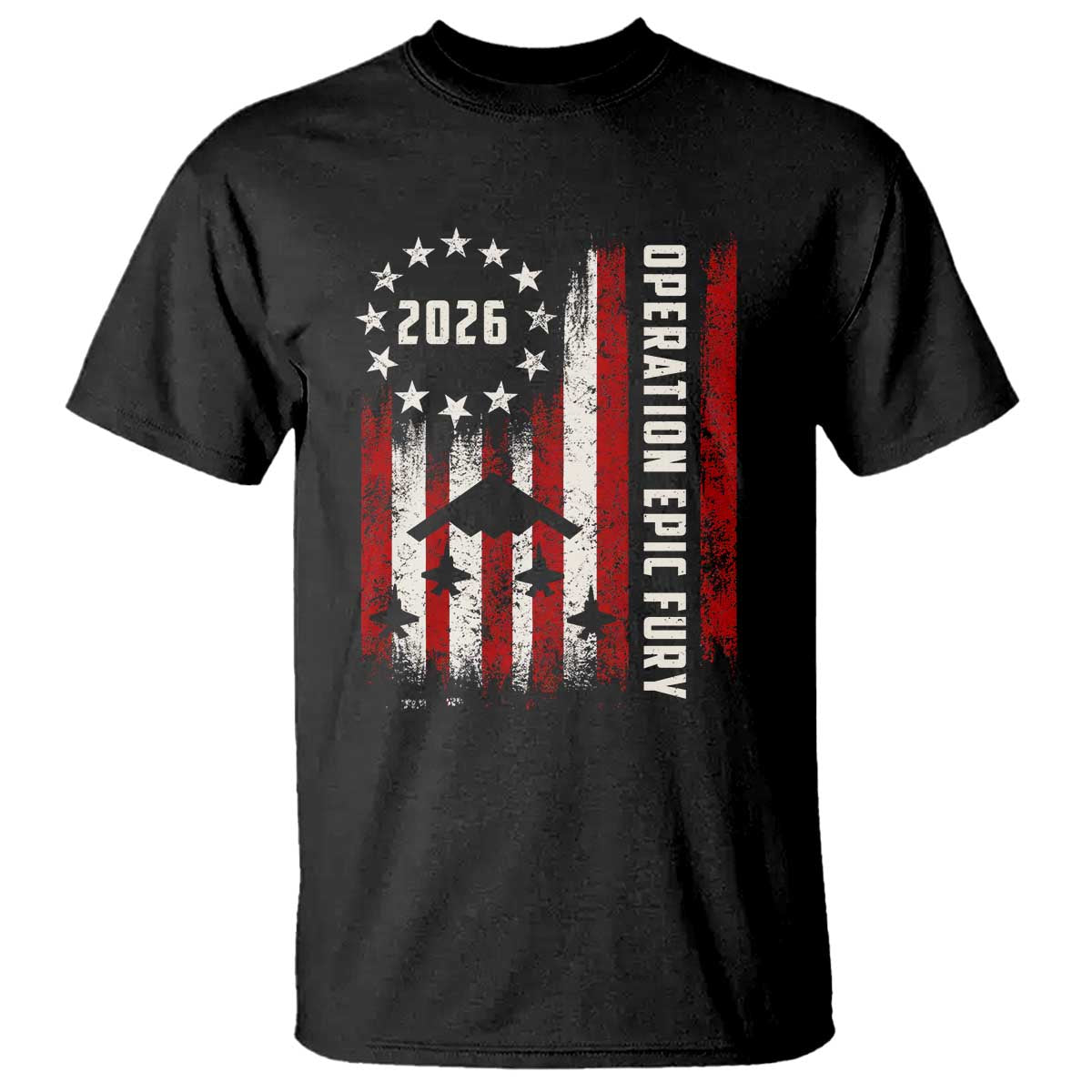 Operation Epic Fury 2026 American Flag Bomber T Shirt B2 Spirit Patriotic Air Dominance