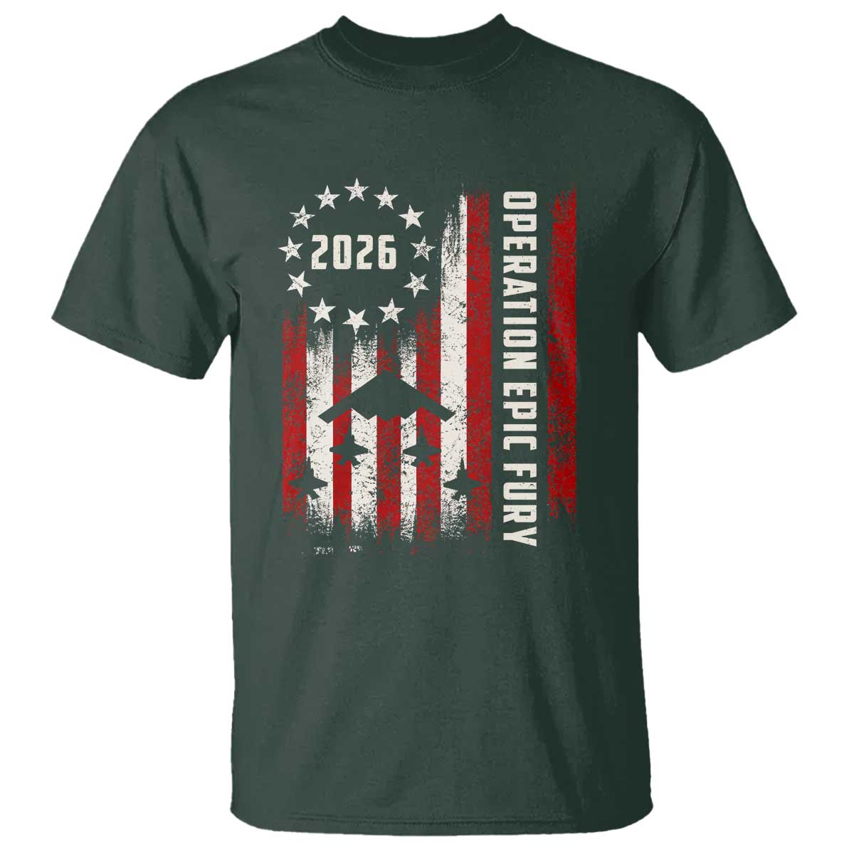 Operation Epic Fury 2026 American Flag Bomber T Shirt B2 Spirit Patriotic Air Dominance