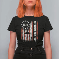 Operation Epic Fury 2026 American Flag Bomber T Shirt For Women B2 Spirit Patriotic Air Dominance