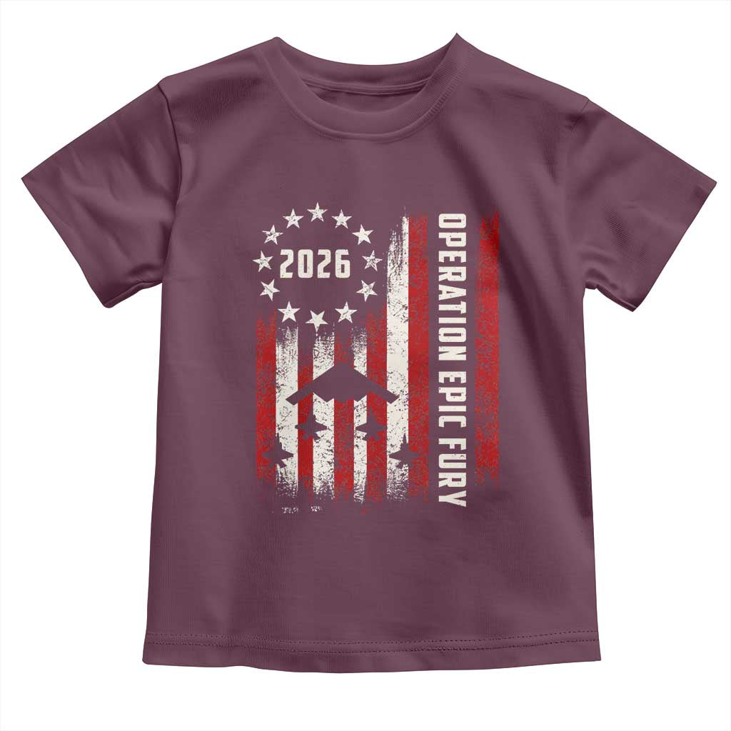 Operation Epic Fury 2026 American Flag Bomber Toddler T Shirt B2 Spirit Patriotic Air Dominance