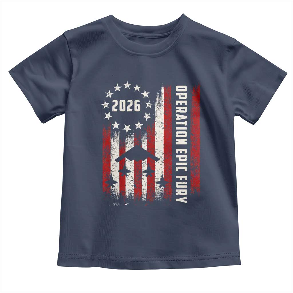 Operation Epic Fury 2026 American Flag Bomber Toddler T Shirt B2 Spirit Patriotic Air Dominance