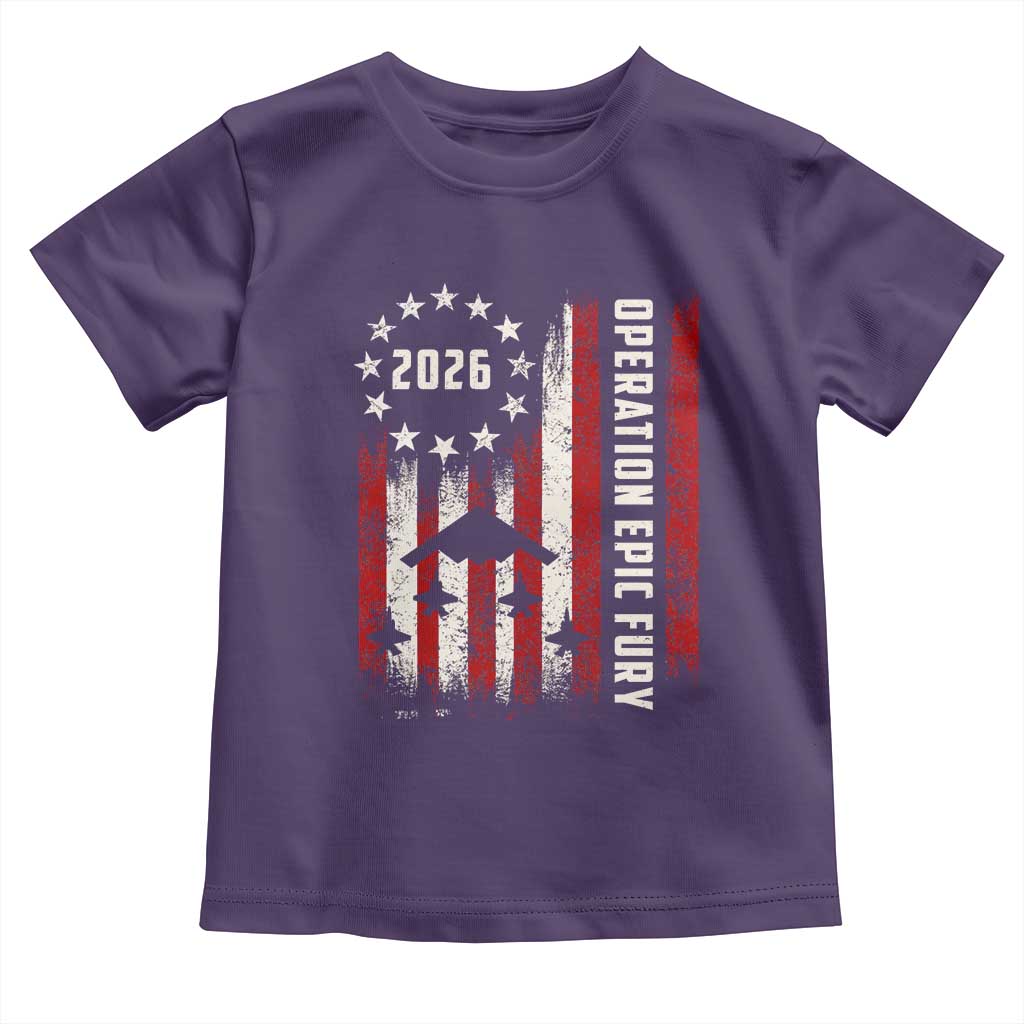 Operation Epic Fury 2026 American Flag Bomber Toddler T Shirt B2 Spirit Patriotic Air Dominance