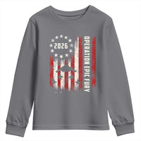 Operation Epic Fury 2026 American Flag Bomber Youth Sweatshirt B2 Spirit Patriotic Air Dominance