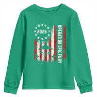 Operation Epic Fury 2026 American Flag Bomber Youth Sweatshirt B2 Spirit Patriotic Air Dominance