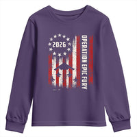 Operation Epic Fury 2026 American Flag Bomber Youth Sweatshirt B2 Spirit Patriotic Air Dominance