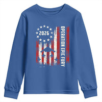 Operation Epic Fury 2026 American Flag Bomber Youth Sweatshirt B2 Spirit Patriotic Air Dominance