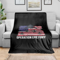 Operation Epic Fury Fighter Jet Formation American Flag Throw Blanket B12 Spirit USA Strength and Freedom