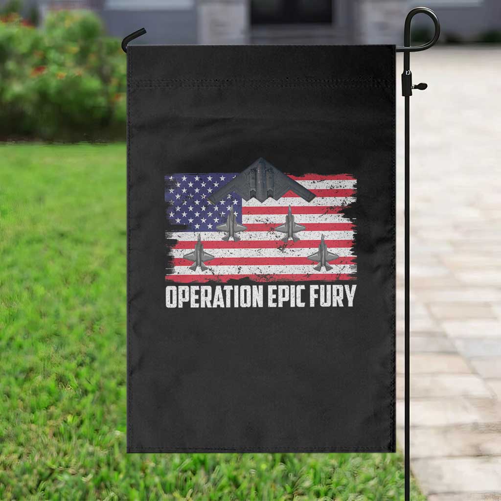 Operation Epic Fury Fighter Jet Formation American Flag Garden Flag B12 Spirit USA Strength and Freedom