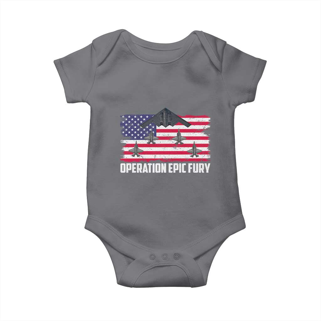 Operation Epic Fury Fighter Jet Formation American Flag Baby Onesie B12 Spirit USA Strength and Freedom
