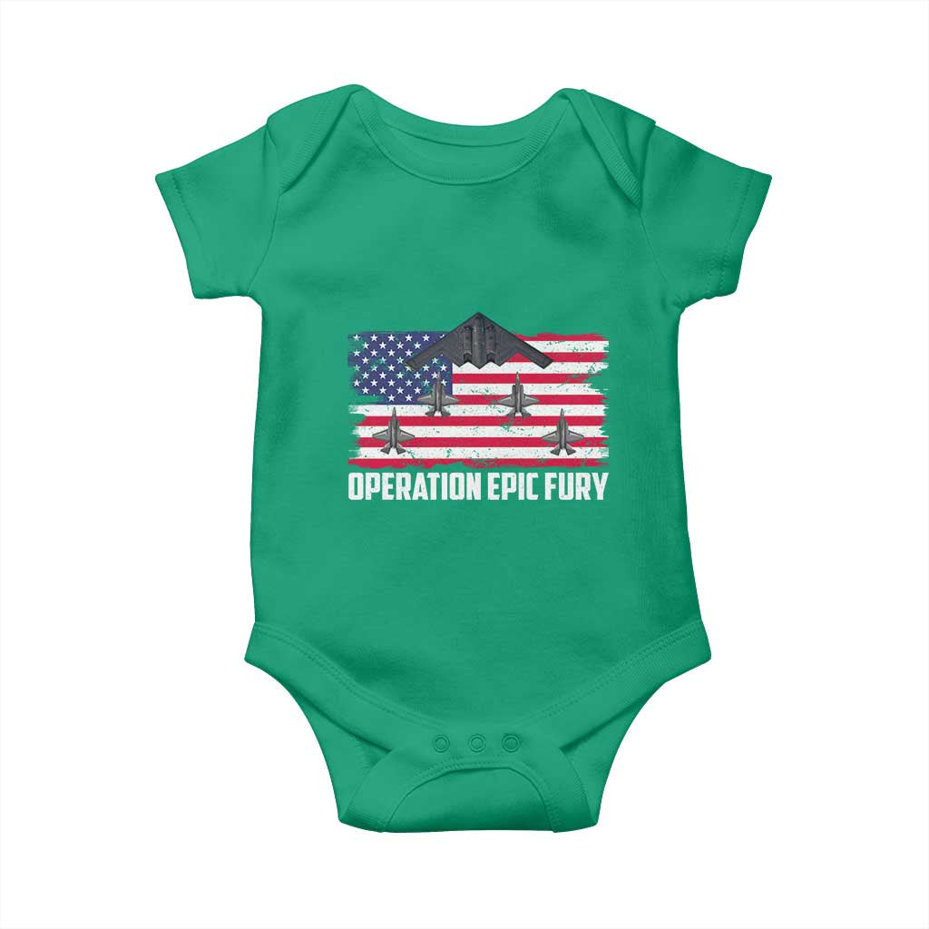 Operation Epic Fury Fighter Jet Formation American Flag Baby Onesie B12 Spirit USA Strength and Freedom