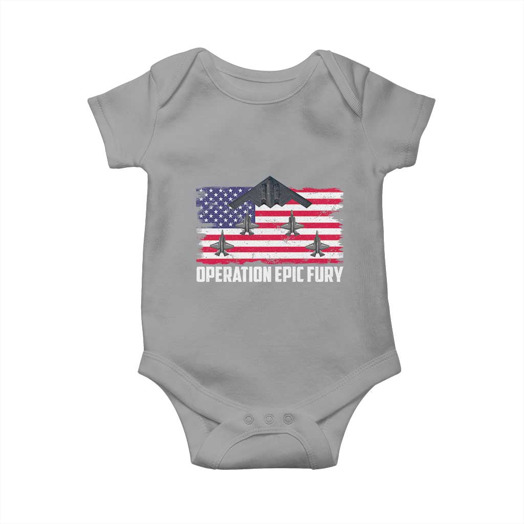Operation Epic Fury Fighter Jet Formation American Flag Baby Onesie B12 Spirit USA Strength and Freedom