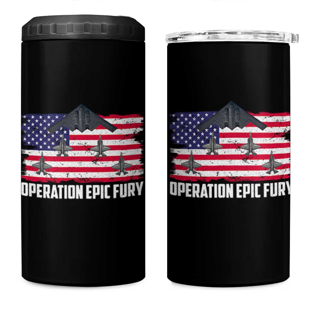 Operation Epic Fury Fighter Jet Formation American Flag 4 in 1 Can Cooler Tumbler B12 Spirit USA Strength and Freedom