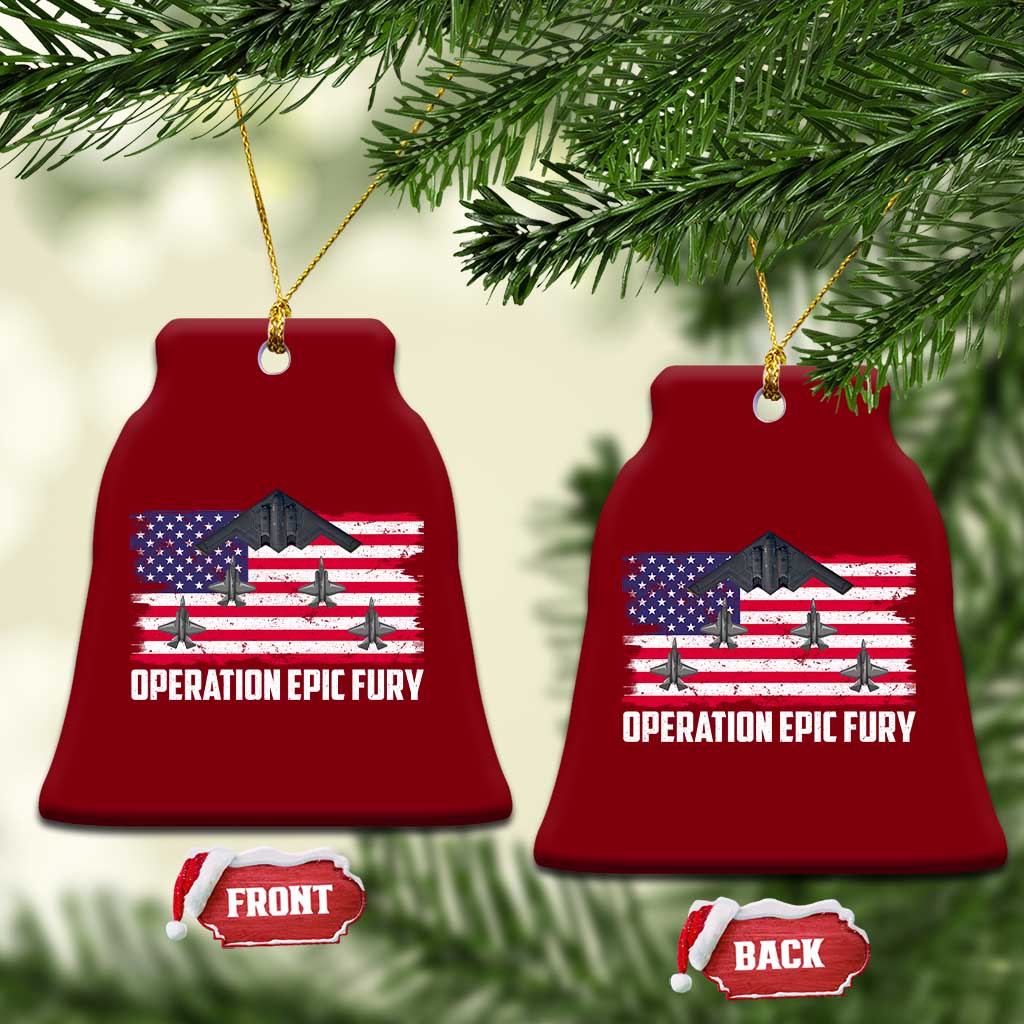 Operation Epic Fury Fighter Jet Formation American Flag Ceramic Ornament B12 Spirit USA Strength and Freedom