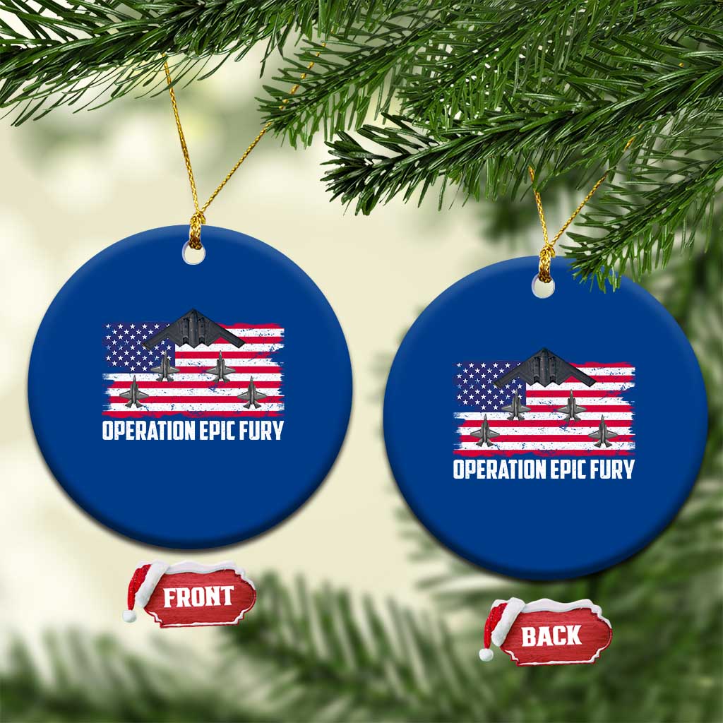 Operation Epic Fury Fighter Jet Formation American Flag Ceramic Ornament B12 Spirit USA Strength and Freedom