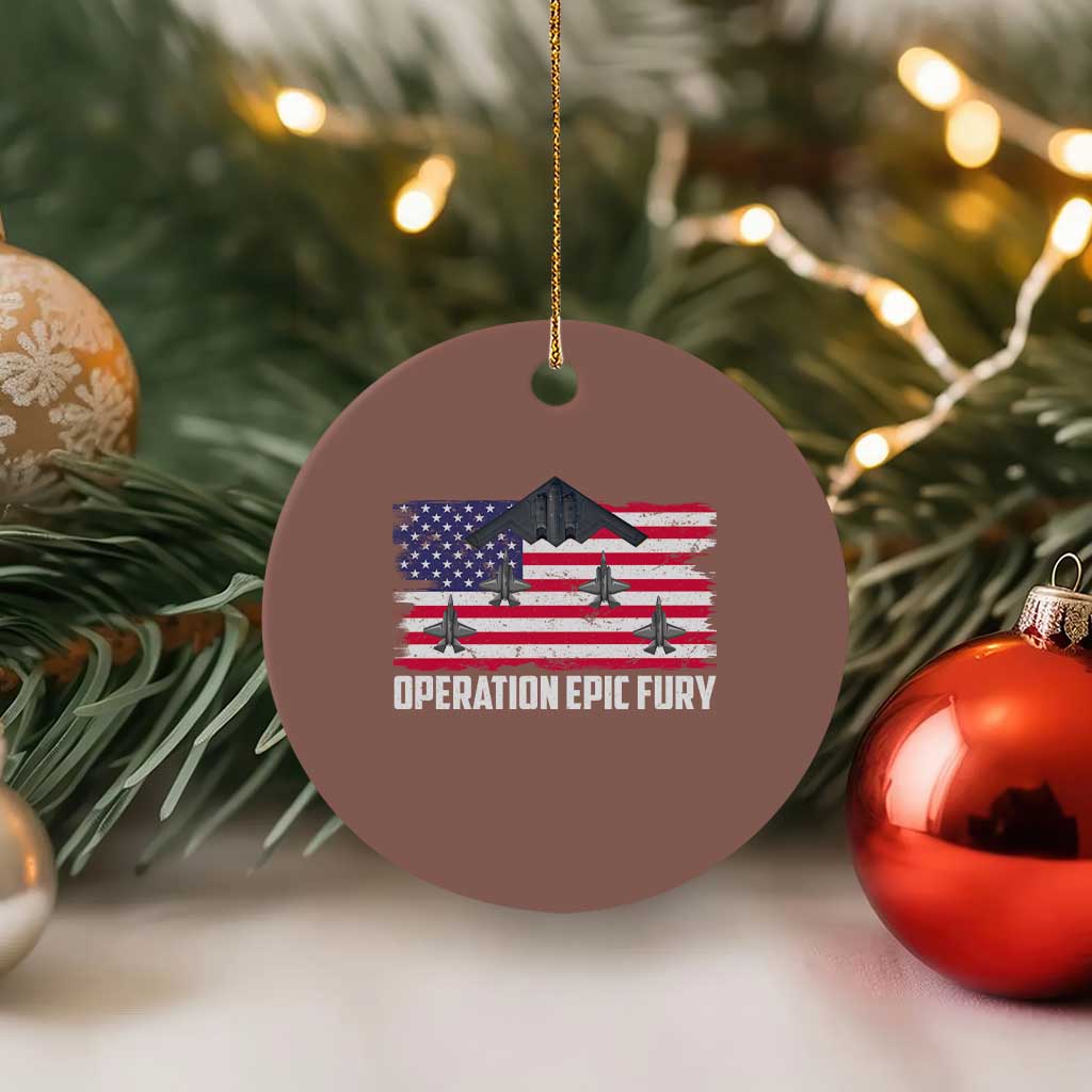 Operation Epic Fury Fighter Jet Formation American Flag Ceramic Ornament B12 Spirit USA Strength and Freedom