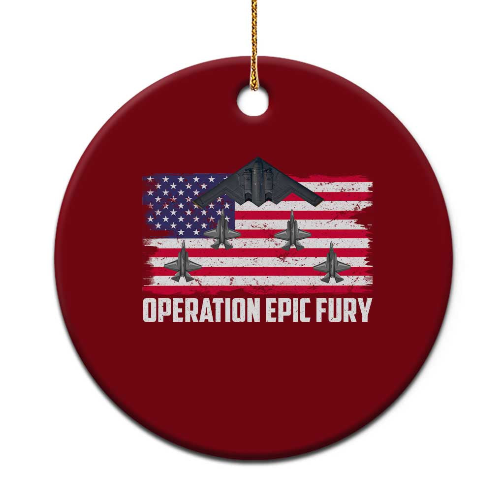 Operation Epic Fury Fighter Jet Formation American Flag Ceramic Ornament B12 Spirit USA Strength and Freedom