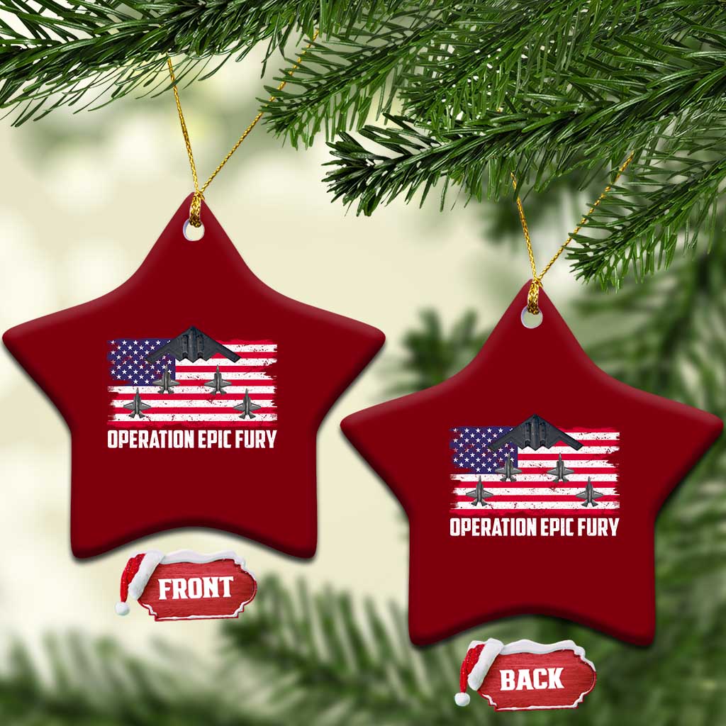 Operation Epic Fury Fighter Jet Formation American Flag Ceramic Ornament B12 Spirit USA Strength and Freedom