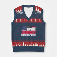 Operation Epic Fury Fighter Jet Formation American Flag V-Neck Knit Sweater Vest B12 Spirit USA Strength and Freedom