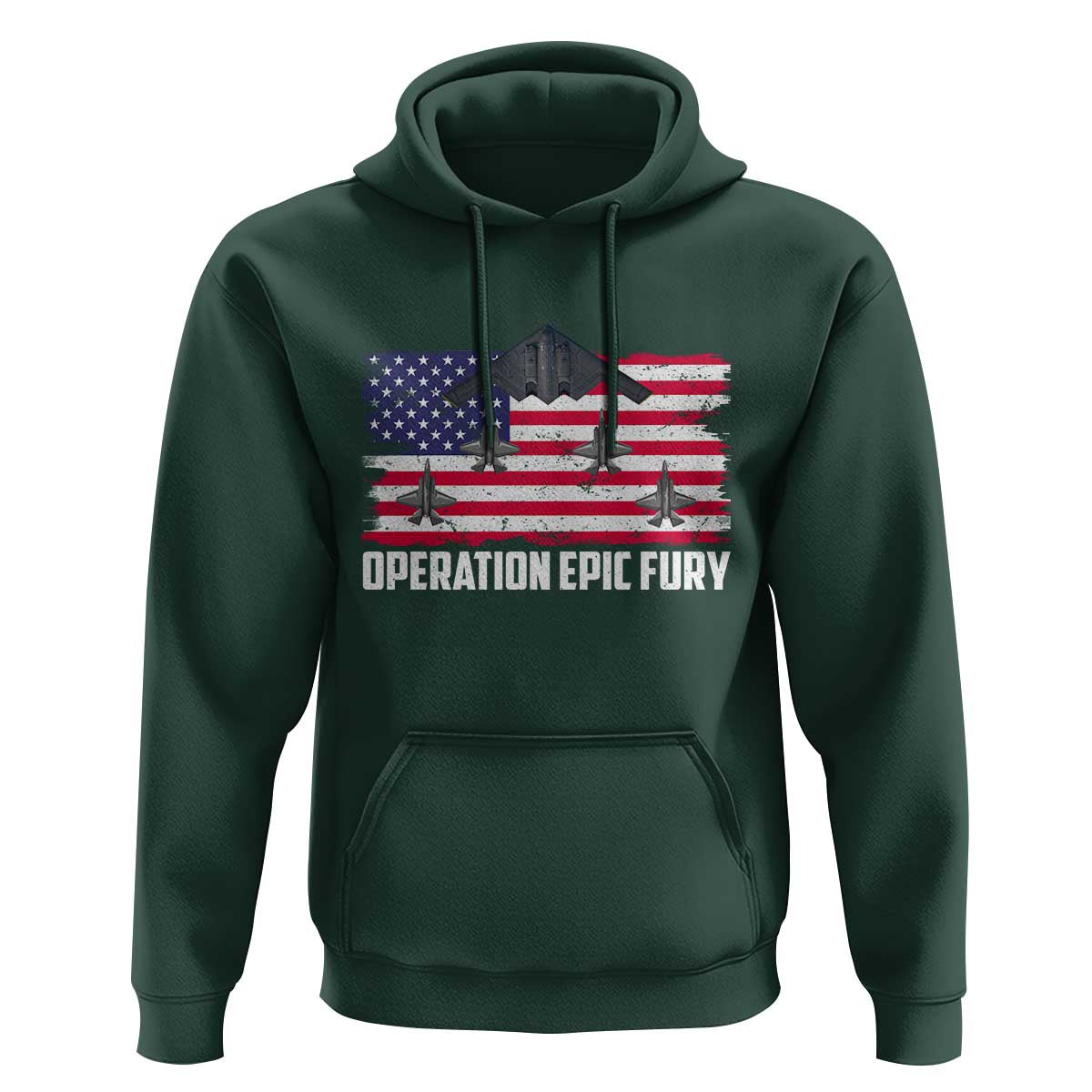 Operation Epic Fury Fighter Jet Formation American Flag Hoodie B12 Spirit USA Strength and Freedom