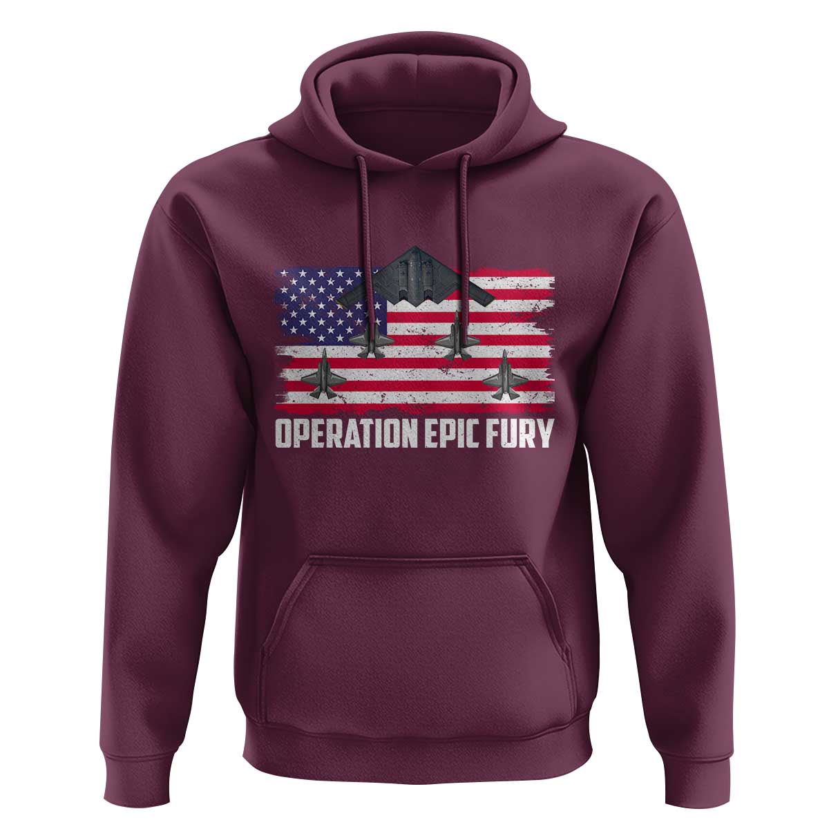 Operation Epic Fury Fighter Jet Formation American Flag Hoodie B12 Spirit USA Strength and Freedom