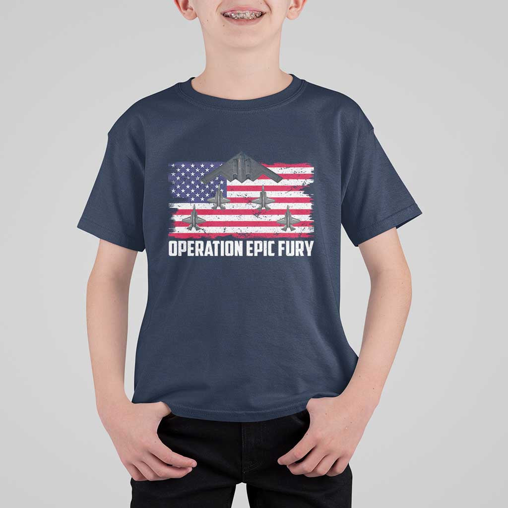Operation Epic Fury Fighter Jet Formation American Flag T Shirt For Kid B12 Spirit USA Strength and Freedom